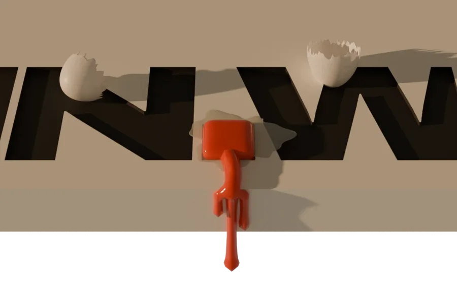Das Eigelb liegt im quadratischen Punkt der Wortmarke MARVIN.WEB.